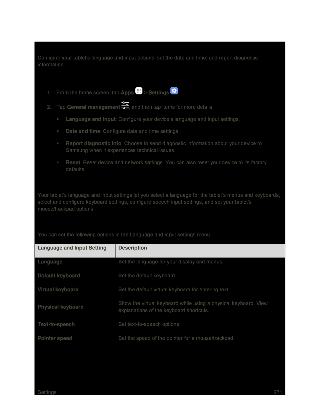 Access General Management Settings Language and Input Settings Overview