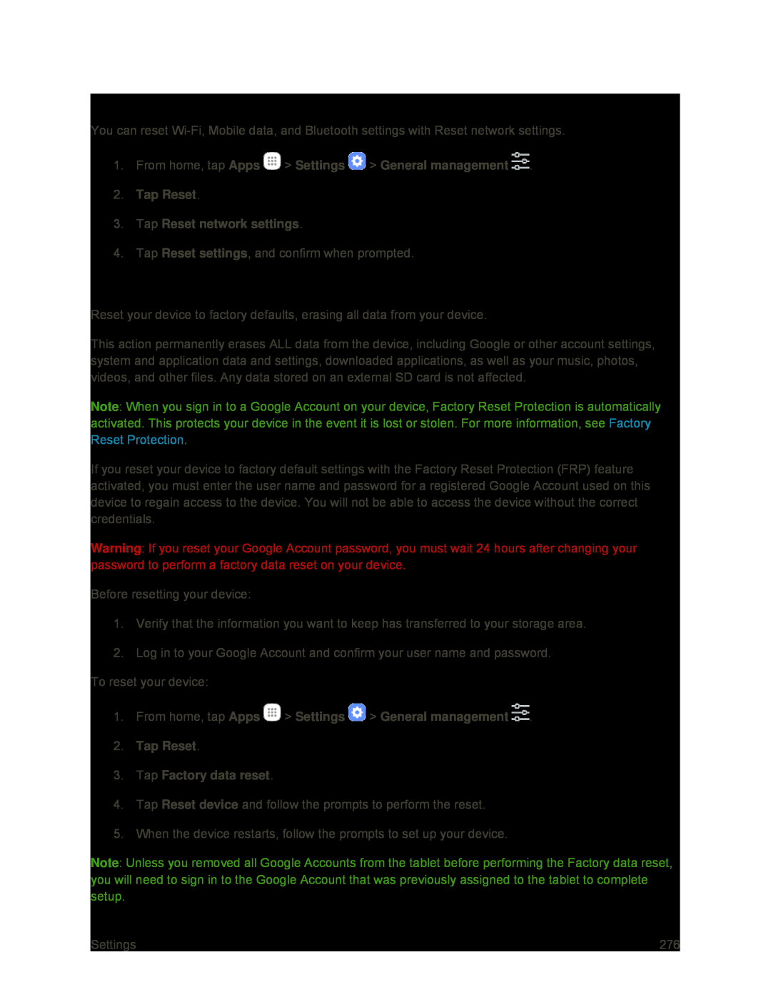 Reset Network Settings Factory Data Reset