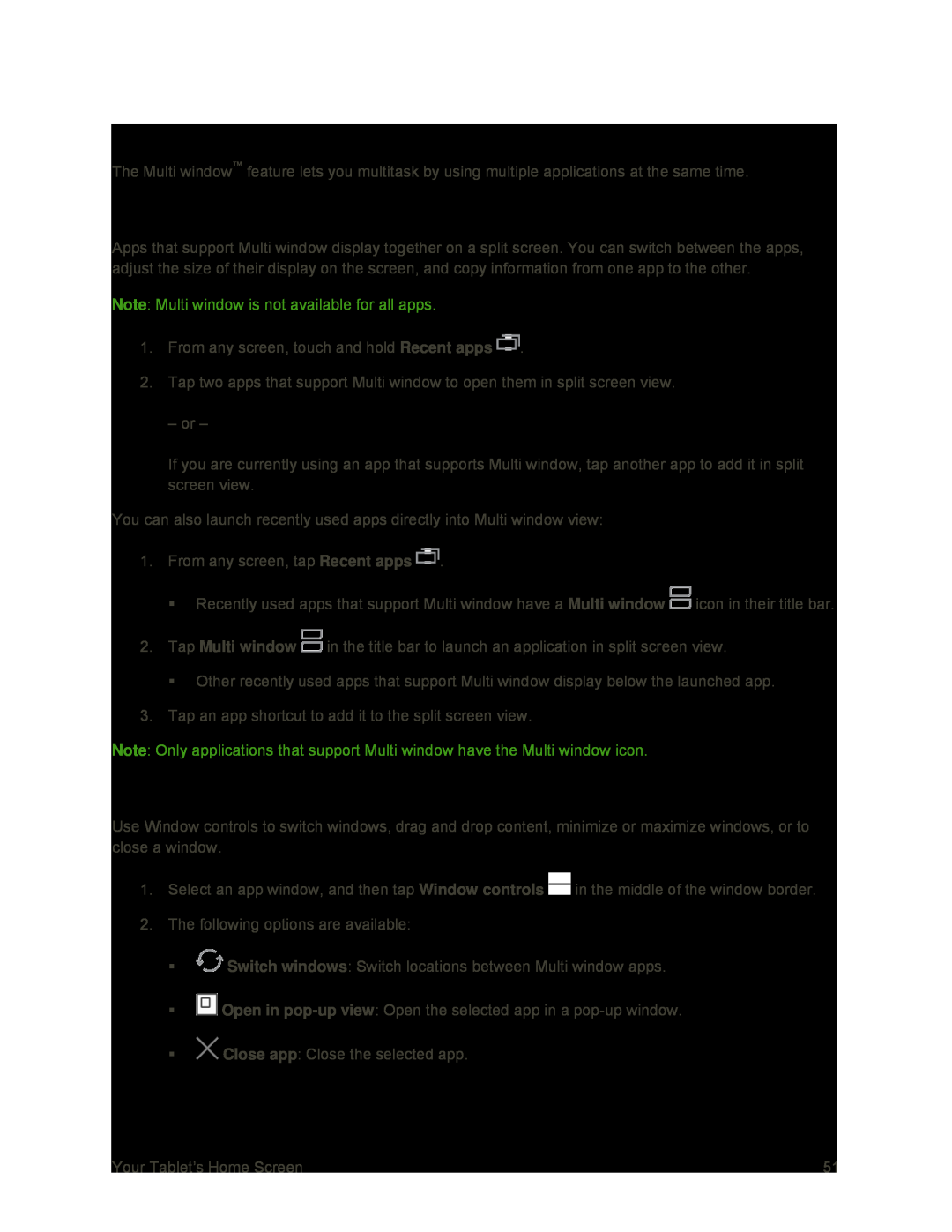 Window Controls Galaxy Tab S2 9.7 Sprint