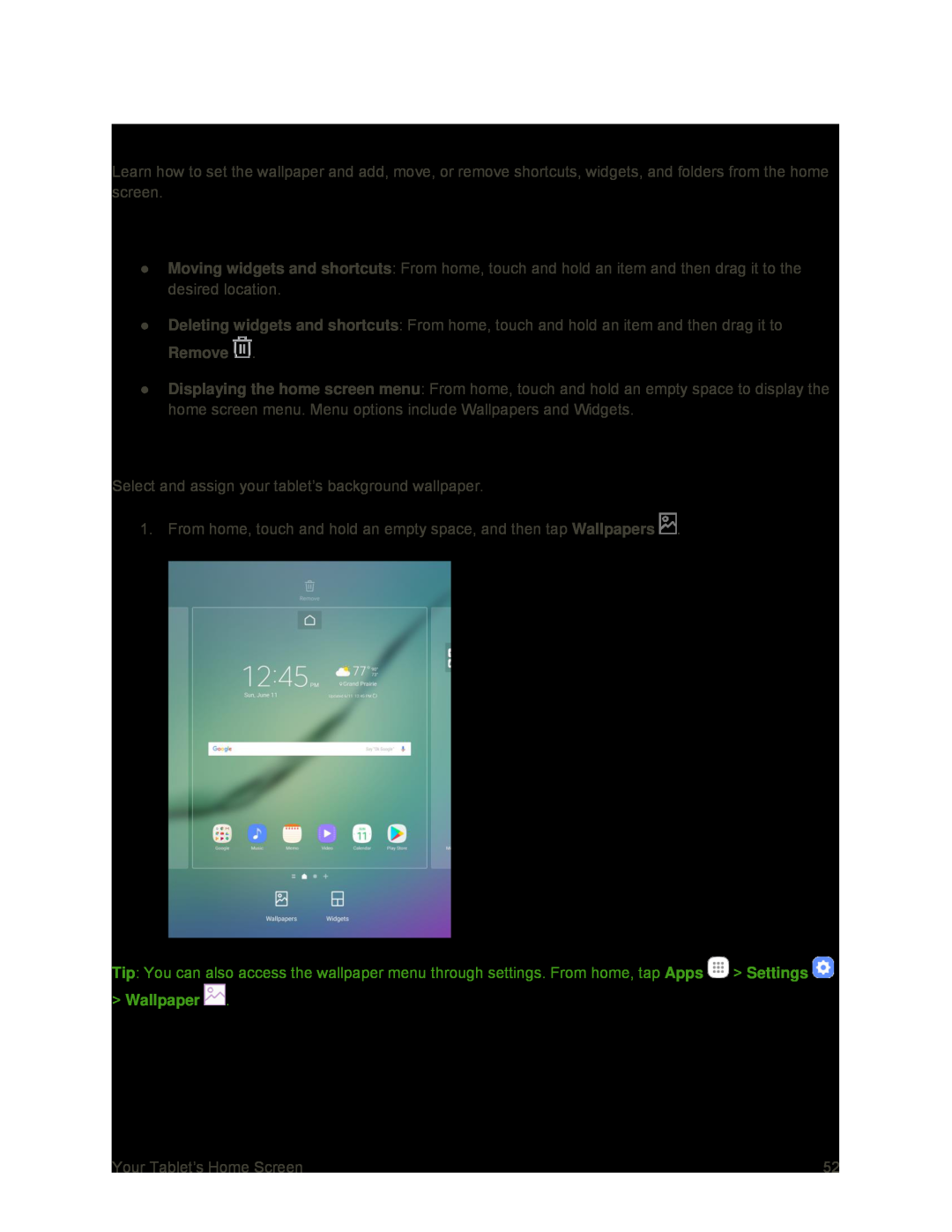 Operations for Rearranging the Home Screen Galaxy Tab S2 9.7 Sprint