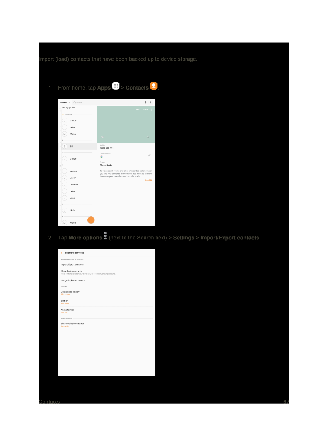 Import Contacts from Device Storage Galaxy Tab S2 9.7 Sprint