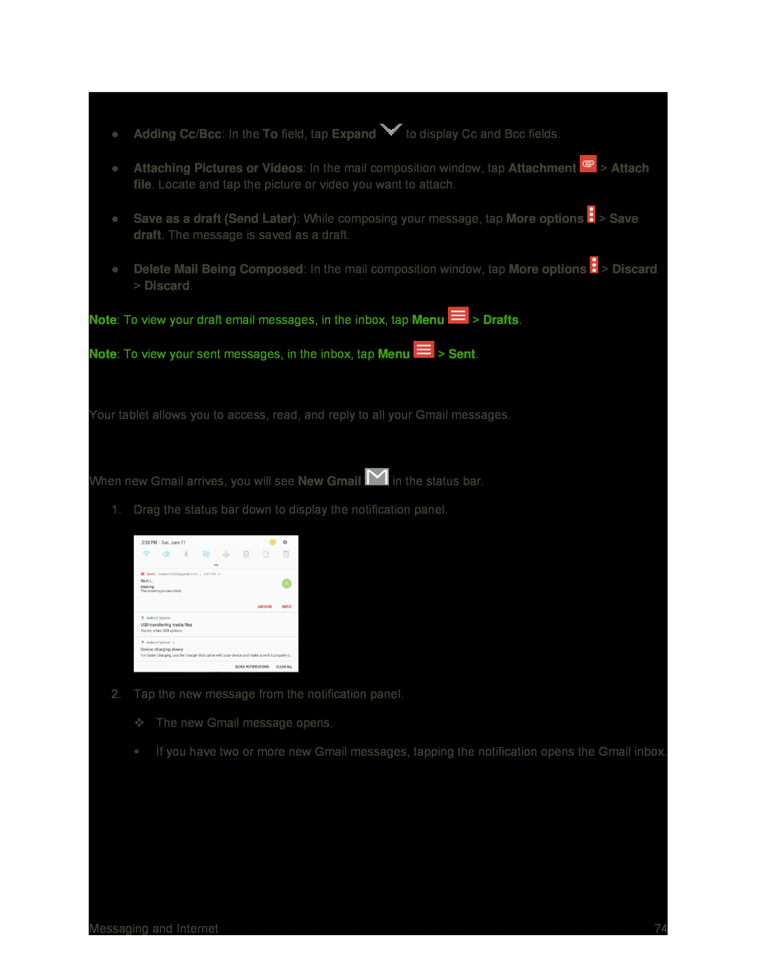 Gmail Composition Options Galaxy Tab S2 9.7 Sprint