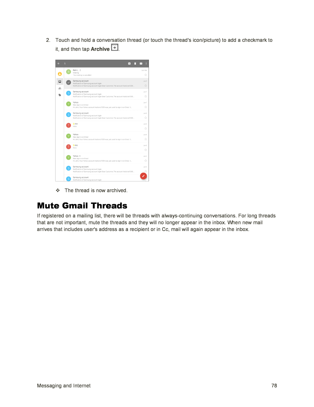 Mute Gmail Threads Galaxy Tab S2 9.7 Sprint