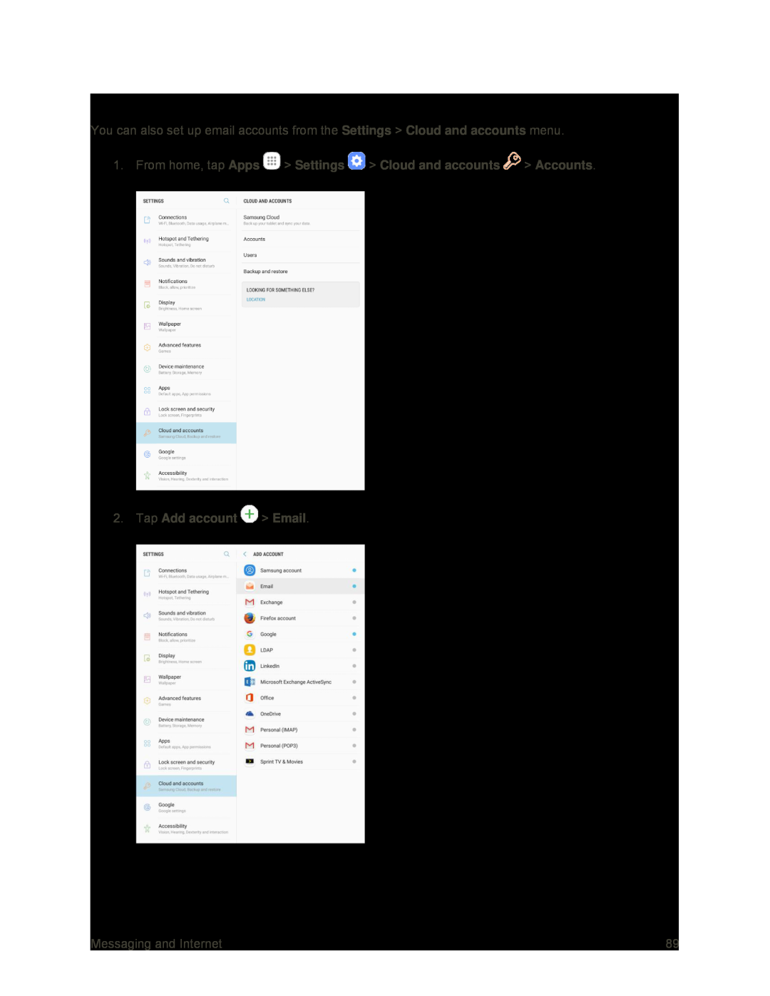 Add an Email Account from the Settings Menu Galaxy Tab S2 9.7 Sprint