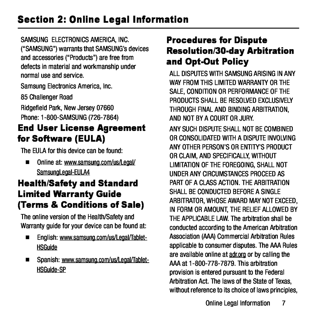 Section 2: Online Legal Information Galaxy Tab S2 9.7 AT&T