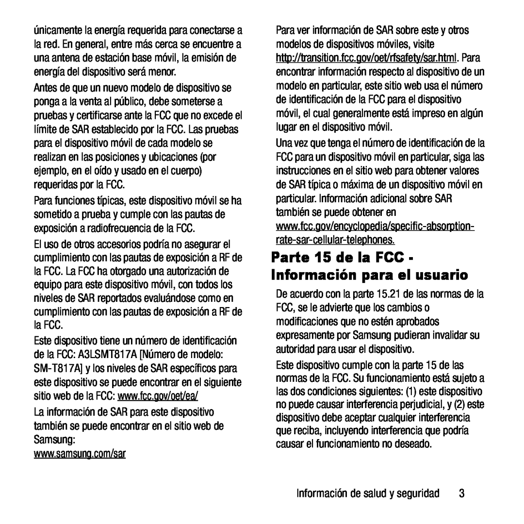 Parte 15 de la FCC - Información para el usuario Galaxy Tab S2 9.7 AT&T