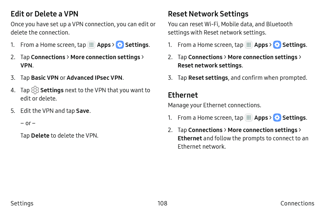 Edit or Delete a VPN Reset Network Settings