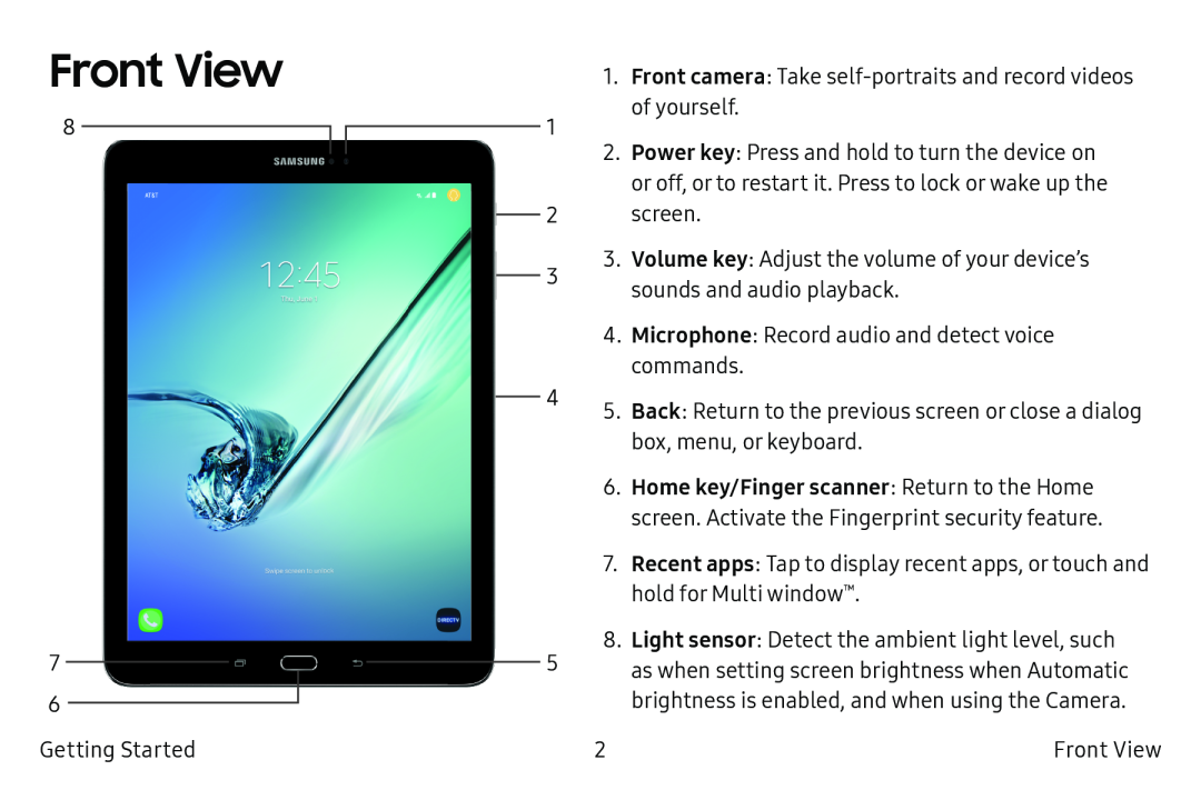 Front View Galaxy Tab S2 9.7 AT&T