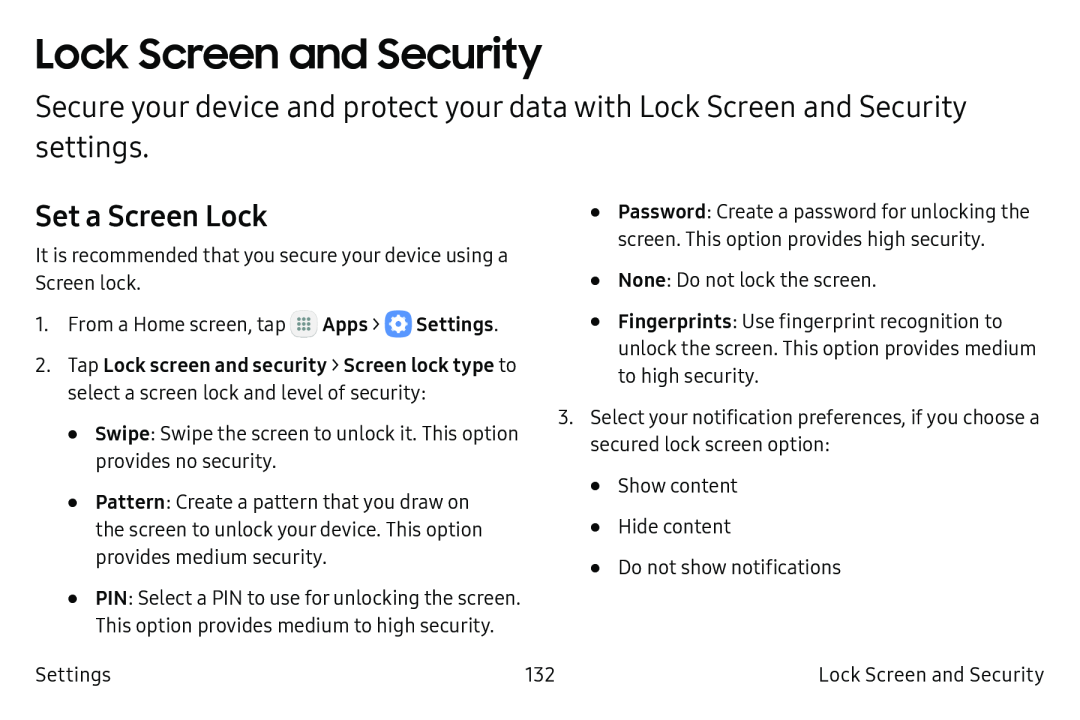 Set a Screen Lock Lock Screen and Security