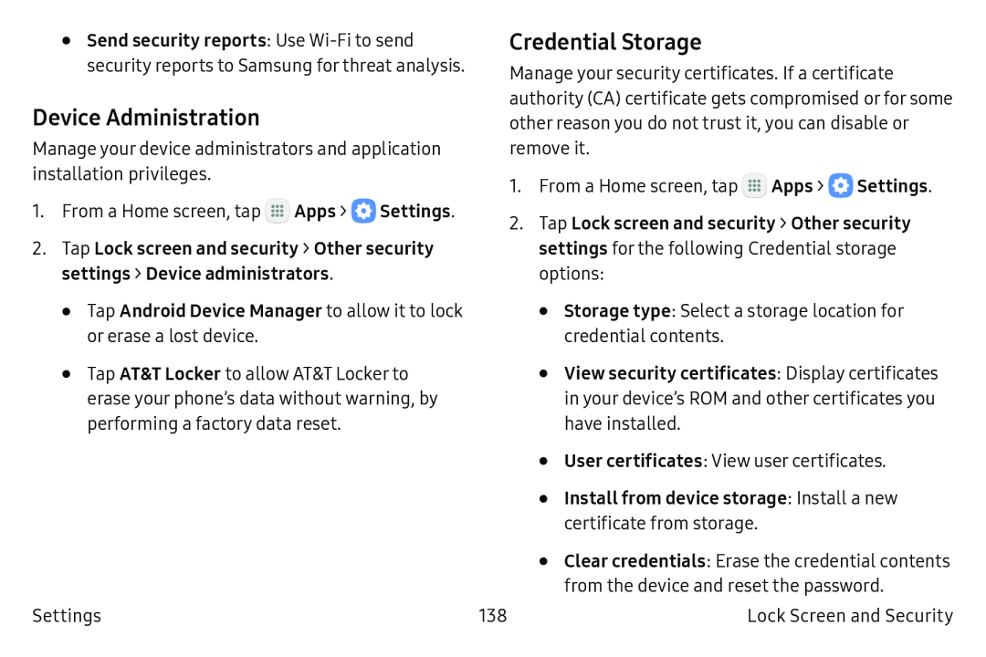 Credential Storage Galaxy Tab S2 9.7 AT&T