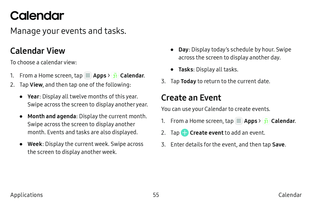 Calendar View Create an Event