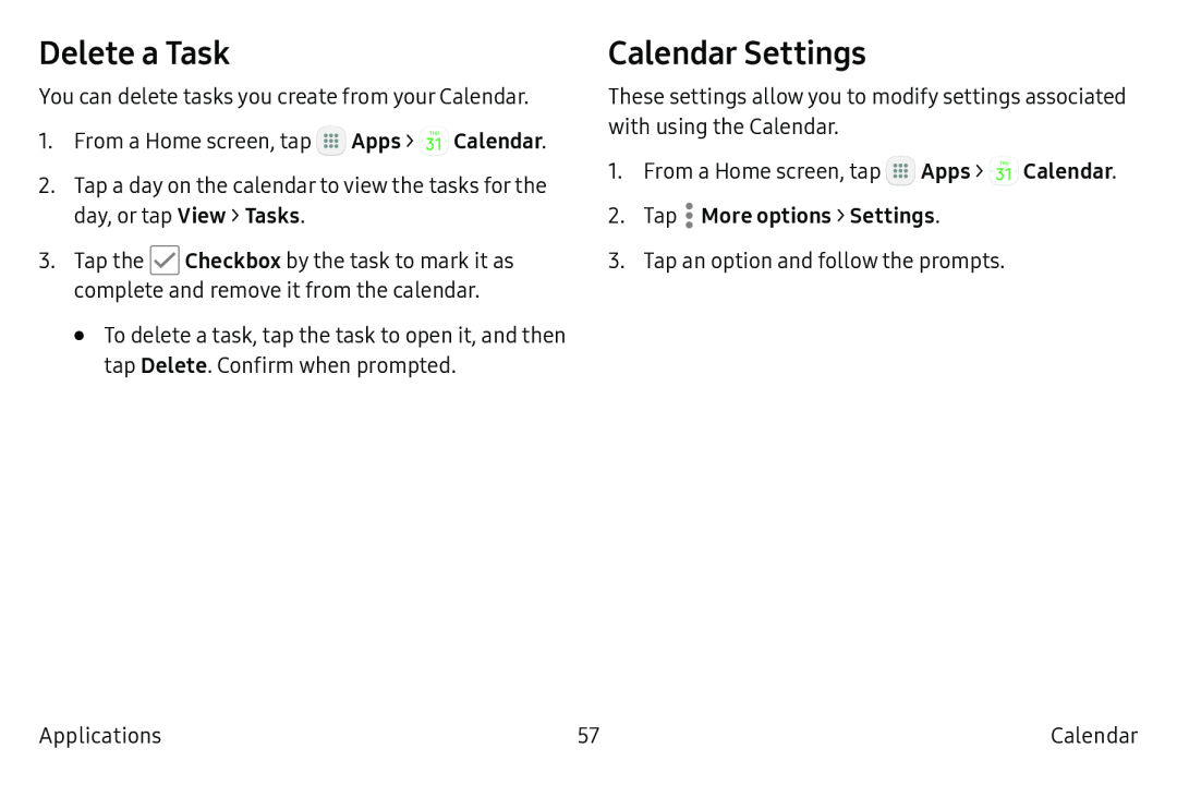 Delete a Task Calendar Settings