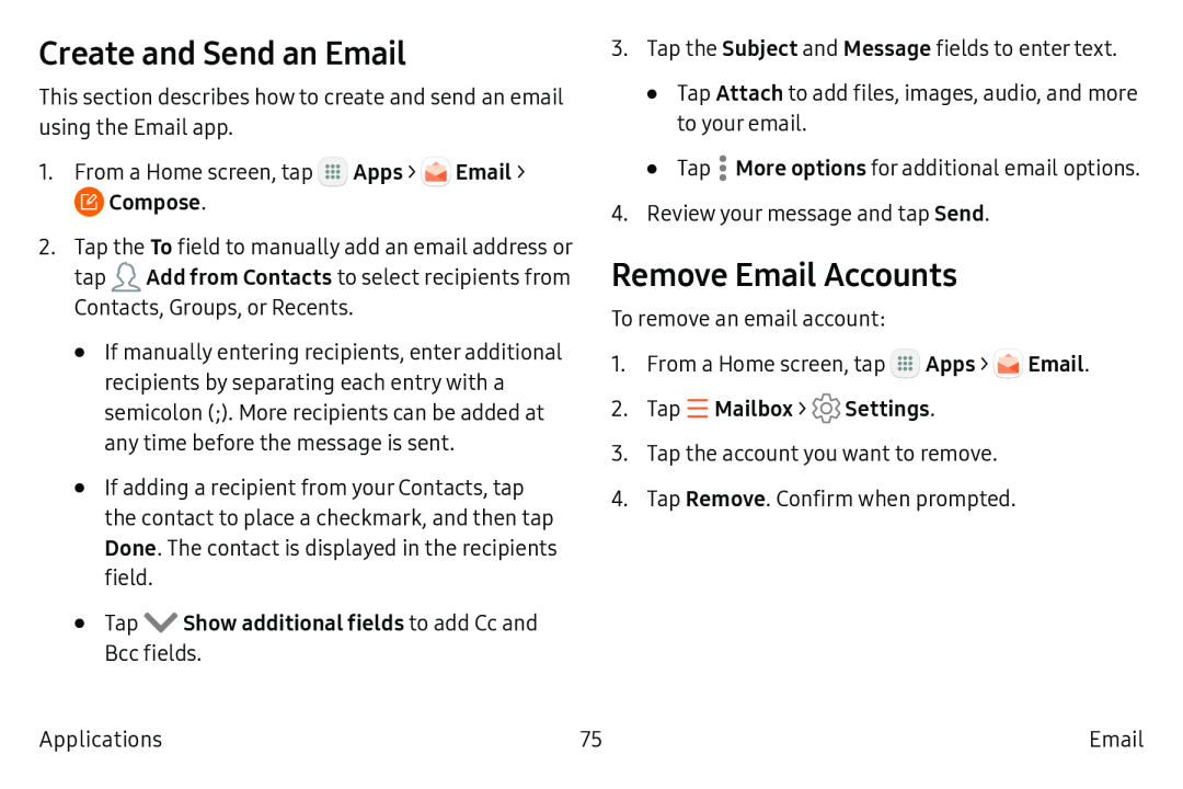 Create and Send an Email Remove Email Accounts