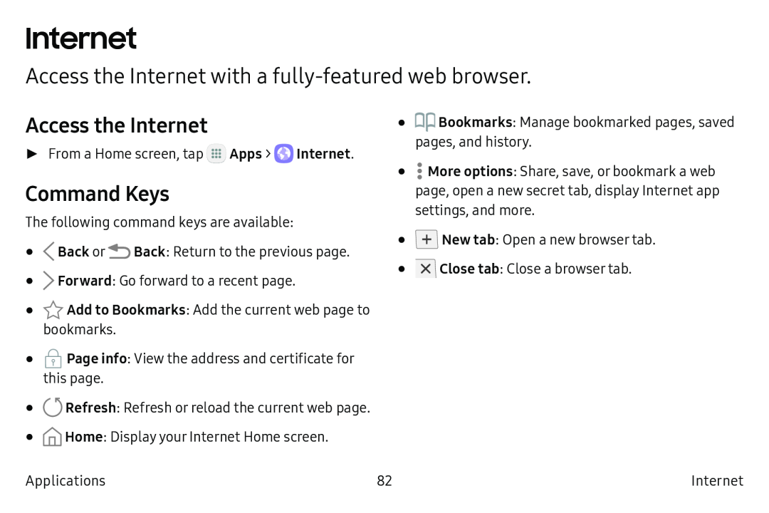 Access the Internet Command Keys