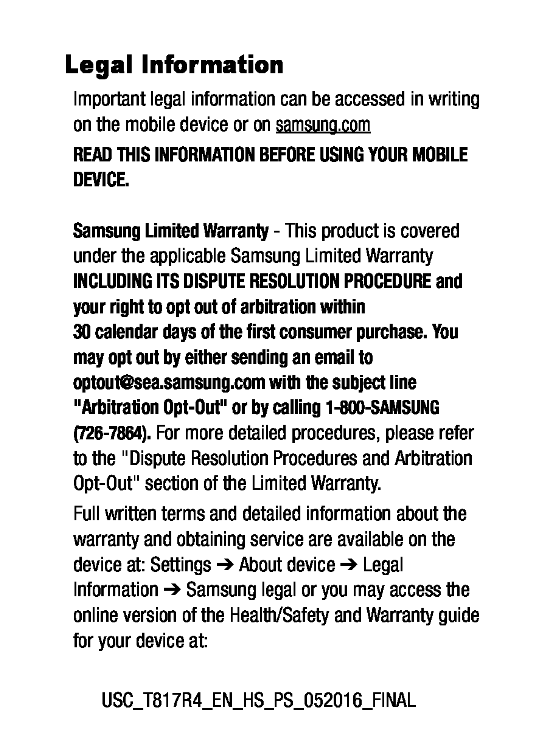 Samsung Limited Warranty - This product is covered Galaxy Tab S2 9.7 US Cellular