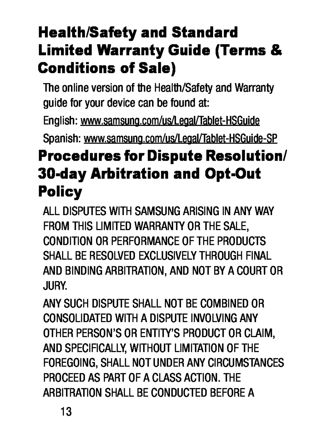 Procedures for Dispute Resolution/ 30-dayArbitration and Opt-OutPolicy Galaxy Tab S2 9.7 US Cellular