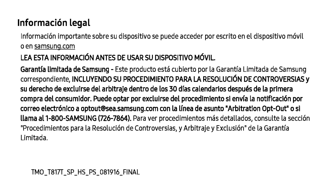 Información legal Galaxy Tab S2 9.7 T-Mobile