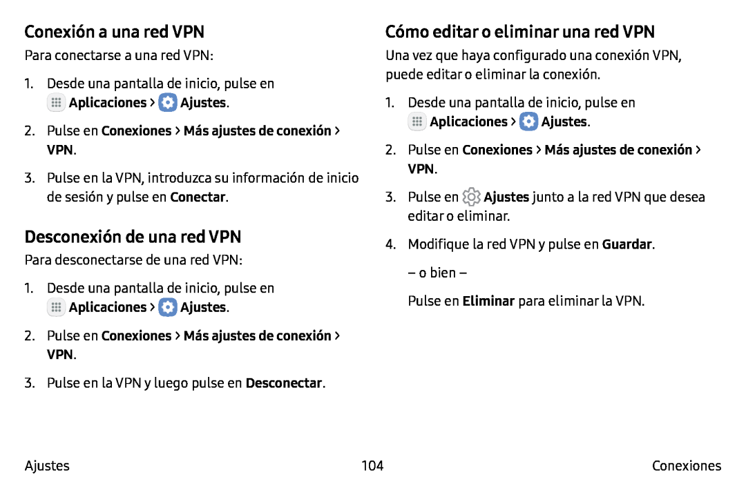 Conexión a una red VPN Desconexión de una red VPN