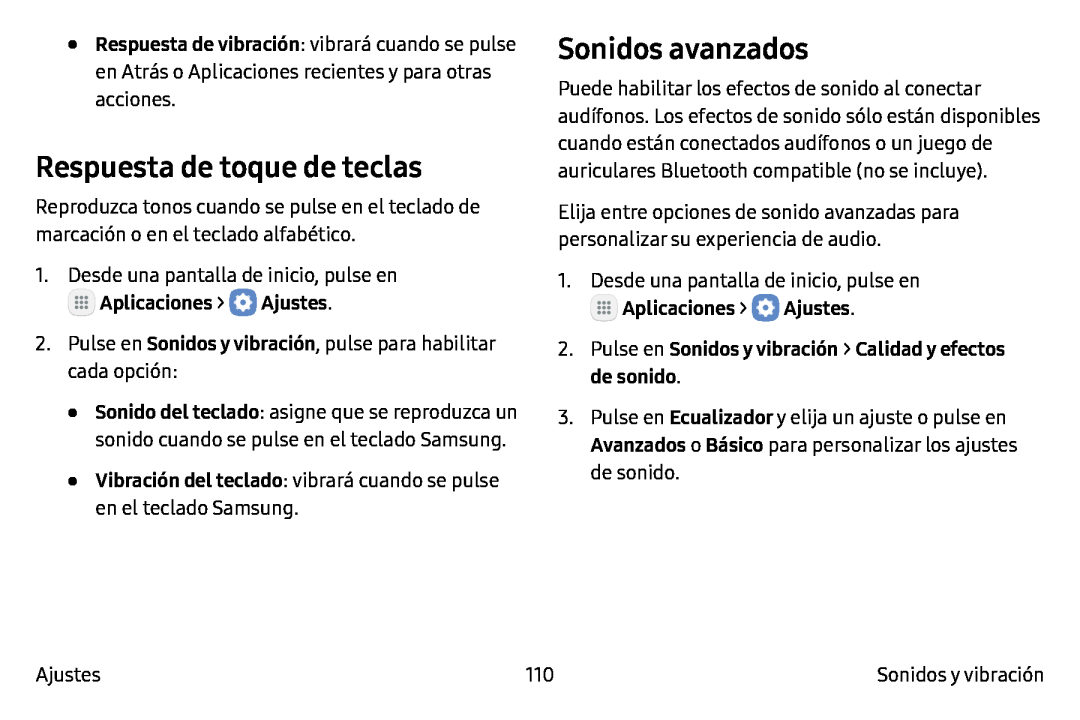 Respuesta de toque de teclas Sonidos avanzados