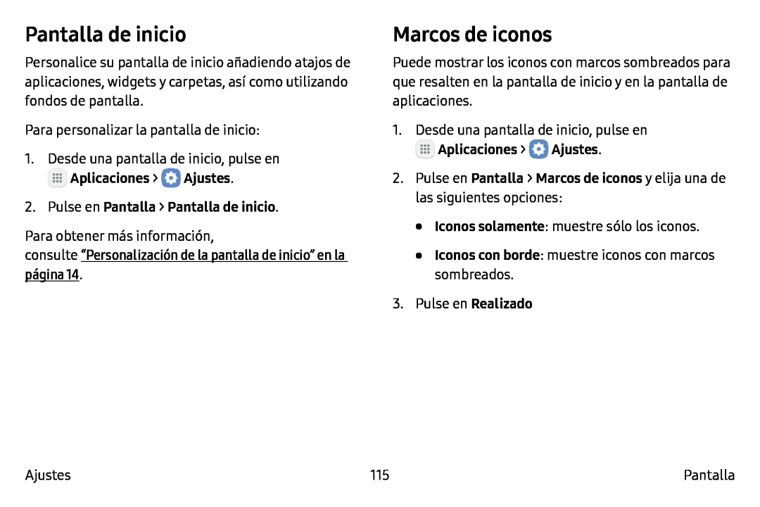 Pantalla de inicio Marcos de iconos