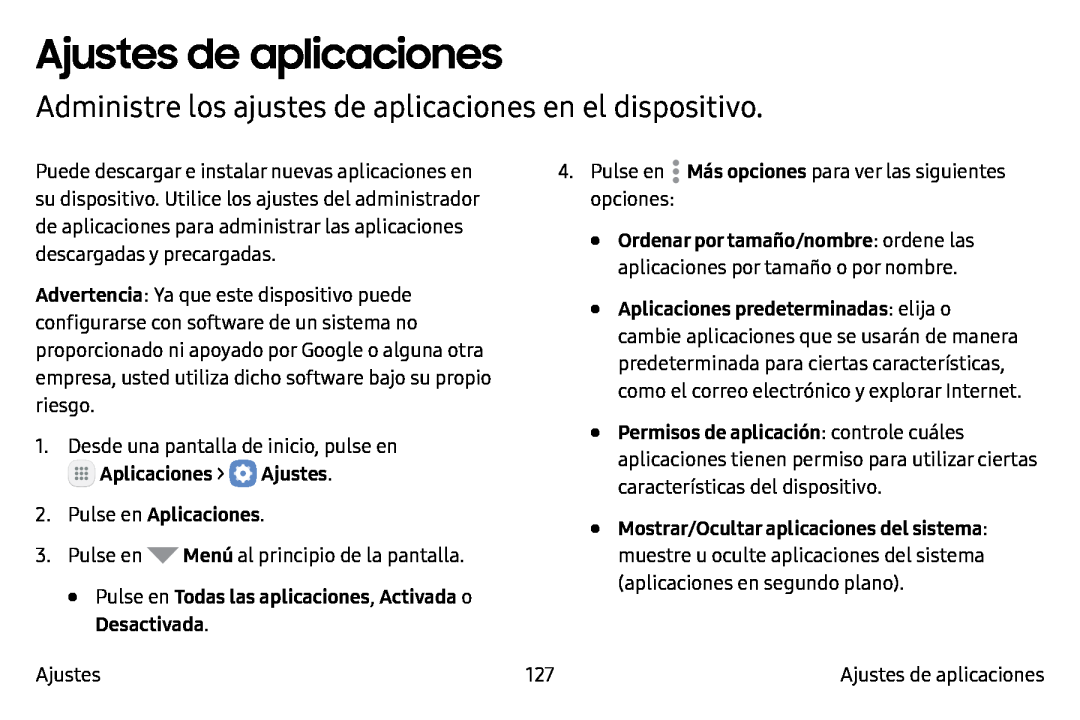 Administre los ajustes de aplicaciones en el dispositivo Ajustes de aplicaciones