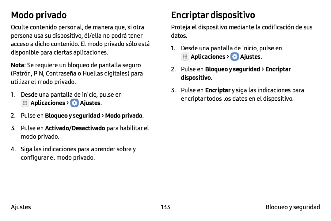 Modo privado Encriptar dispositivo