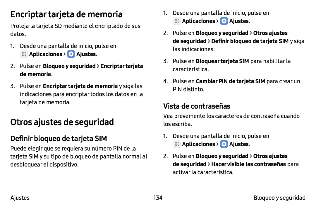 Definir bloqueo de tarjeta SIM Vista de contraseñas