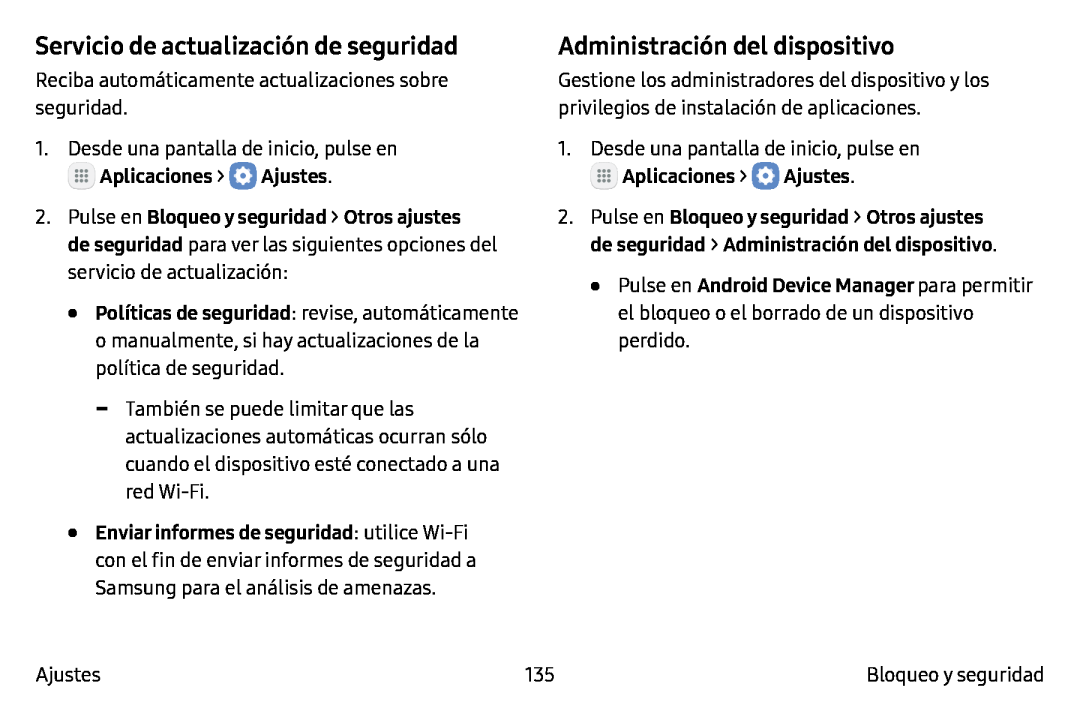 Servicio de actualización de seguridad Administración del dispositivo