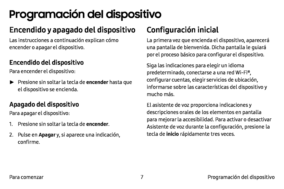 Encendido del dispositivo Apagado del dispositivo