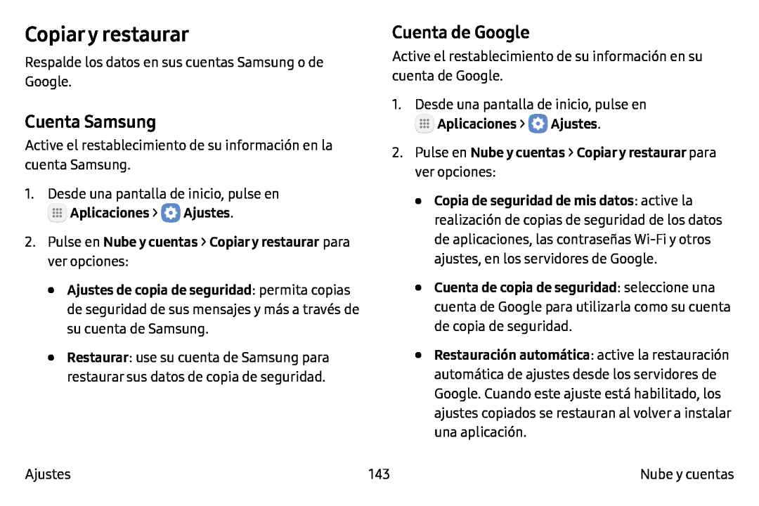 Cuenta Samsung Cuenta de Google