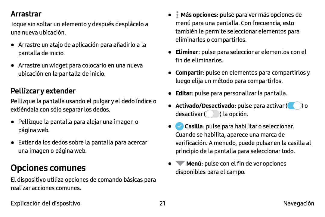 Arrastrar Pellizcar y extender