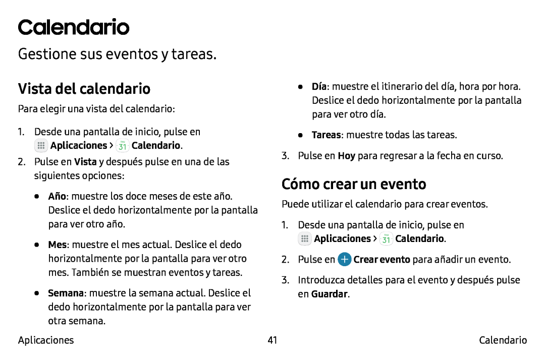 Gestione sus eventos y tareas Vista del calendario