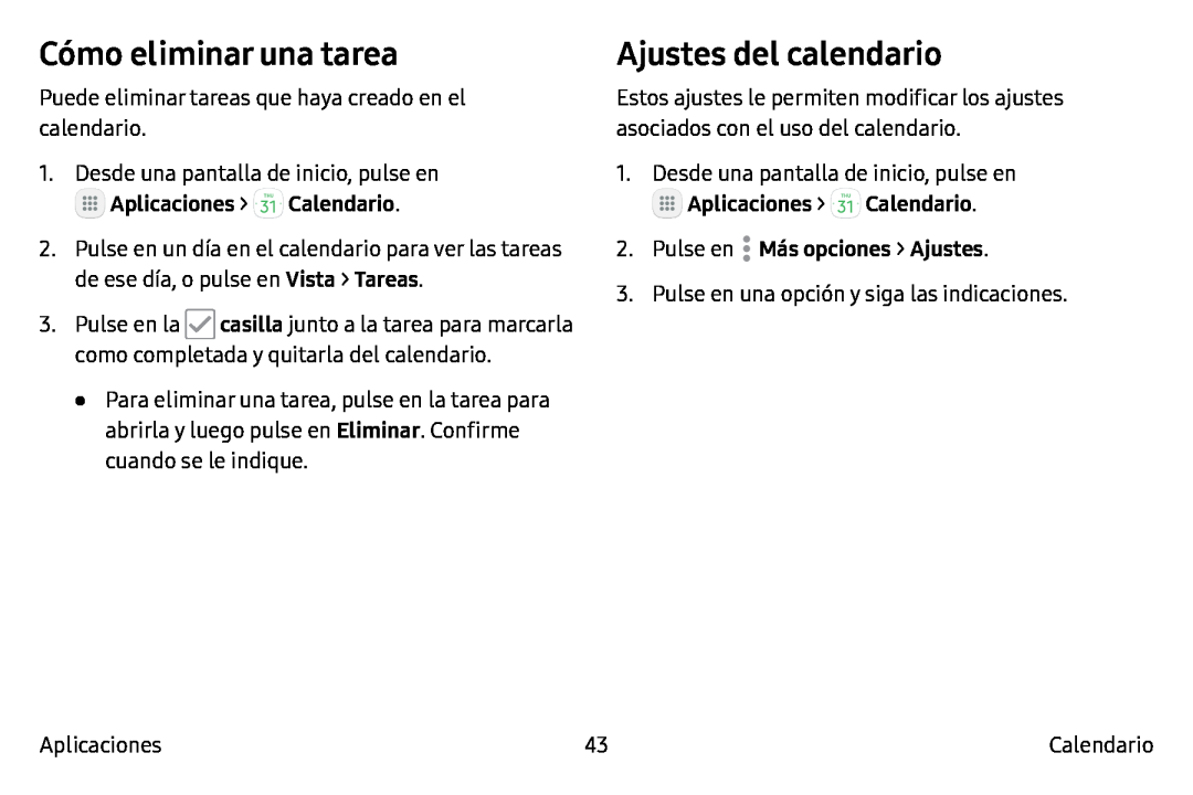 Cómo eliminar una tarea Ajustes del calendario