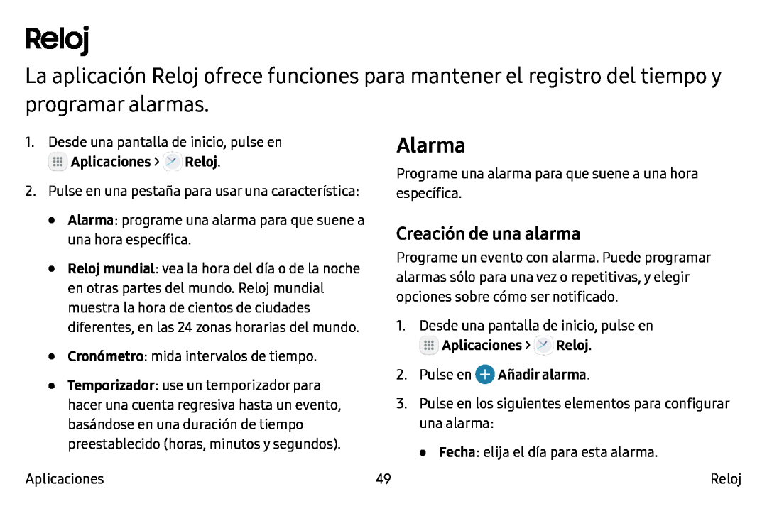 Creación de una alarma Galaxy Tab S2 9.7 T-Mobile