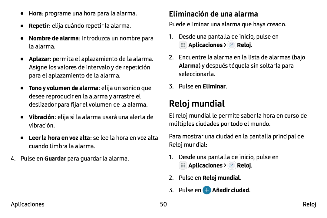 Eliminación de una alarma Reloj mundial