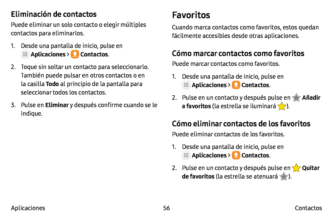 Eliminación de contactos Cómo marcar contactos como favoritos