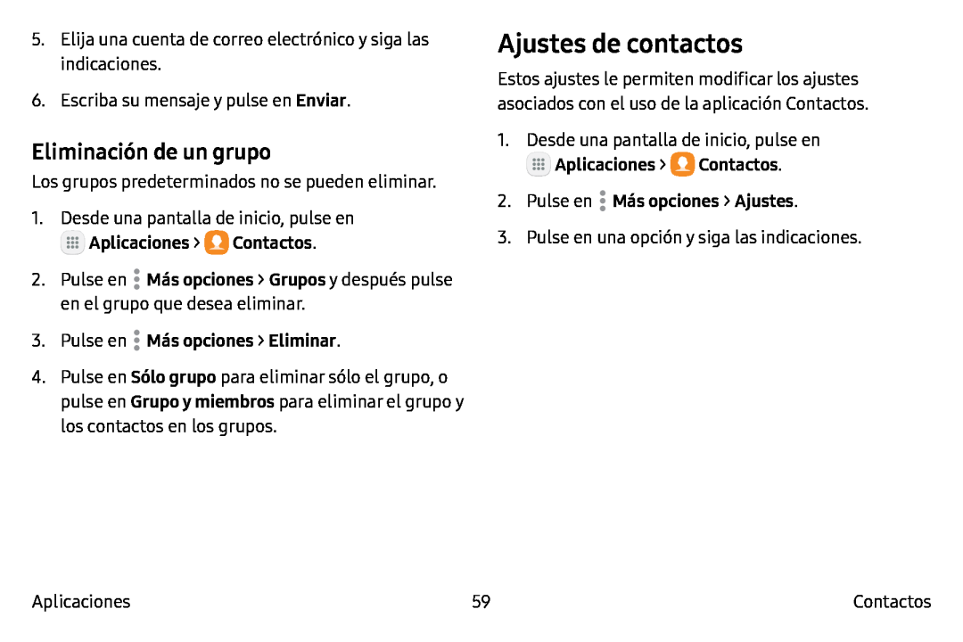 Eliminación de un grupo Ajustes de contactos