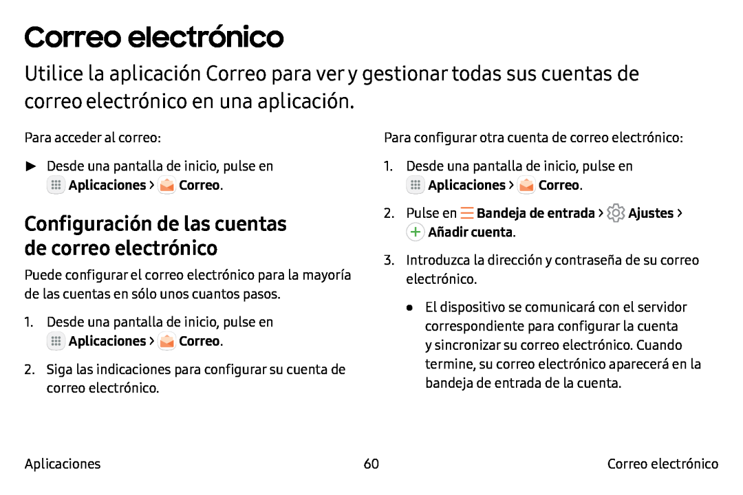 Configuración de las cuentas de correo electrónico Correo electrónico