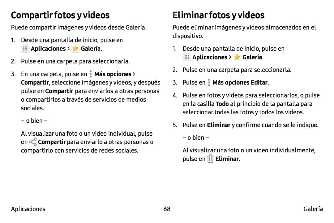 Compartir fotos y videos Eliminar fotos y videos