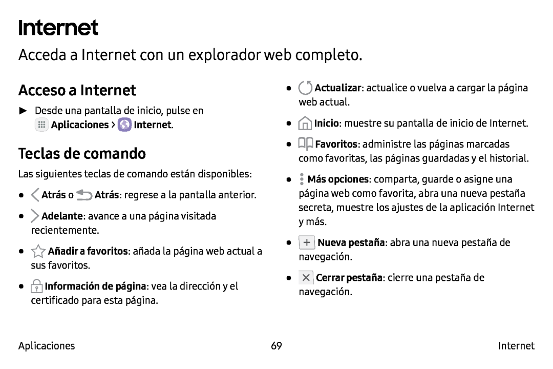 Acceda a Internet con un explorador web completo Acceso a Internet