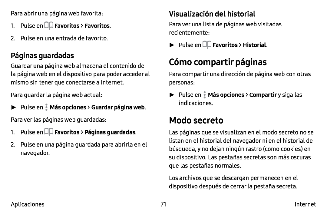 Páginas guardadas Visualización del historial