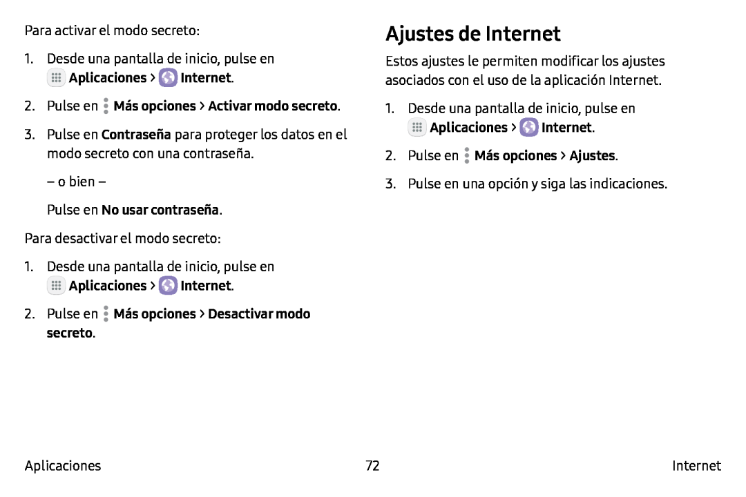 Ajustes de Internet