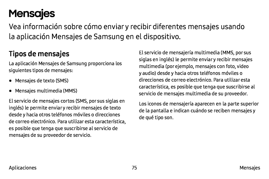 Tipos de mensajes Mensajes