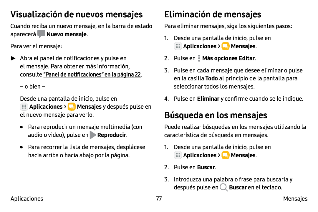 Eliminación de mensajes Búsqueda en los mensajes