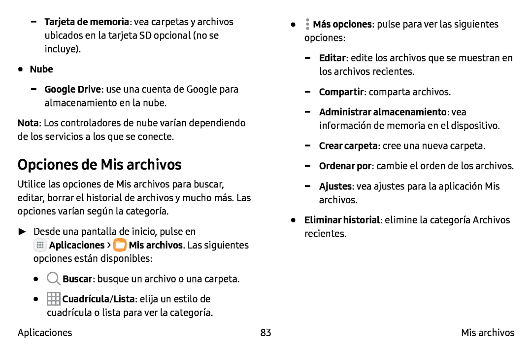 Opciones de Mis archivos Galaxy Tab S2 9.7 T-Mobile