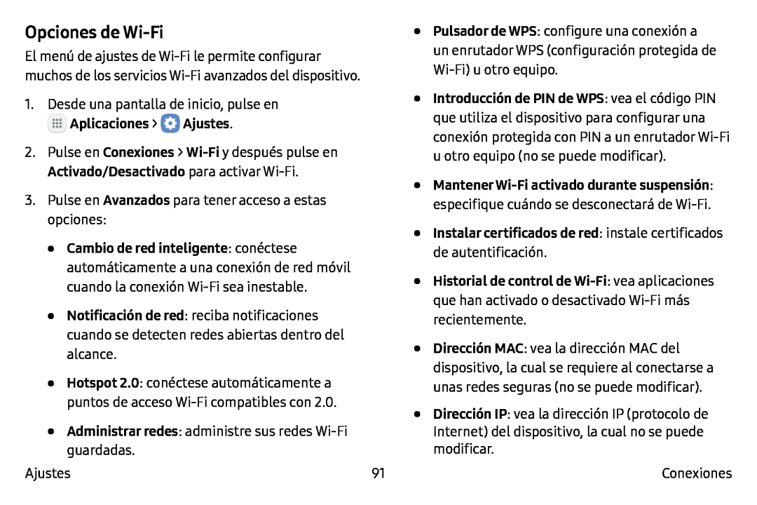 Opciones de Wi-Fi