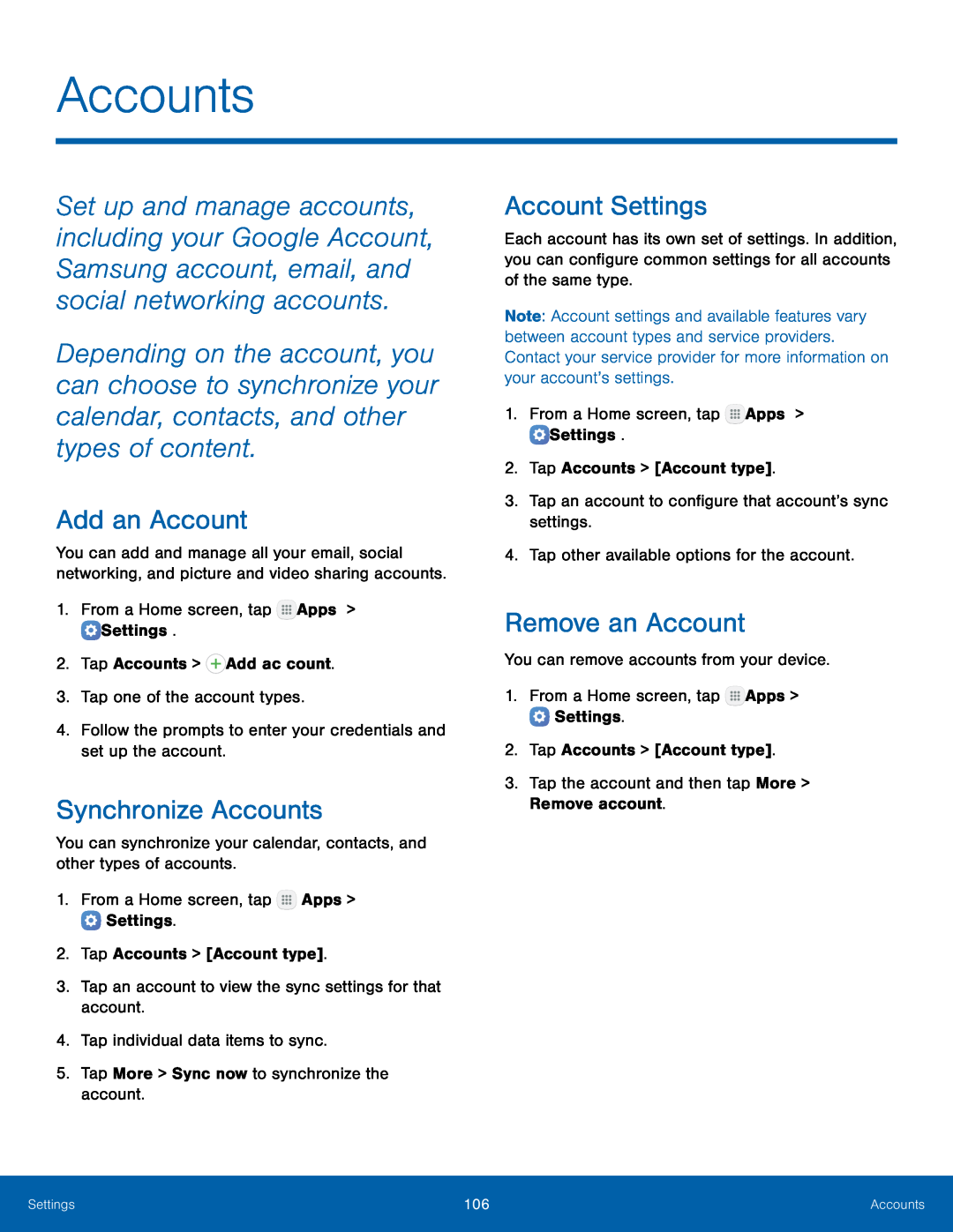 Add an Account Synchronize Accounts