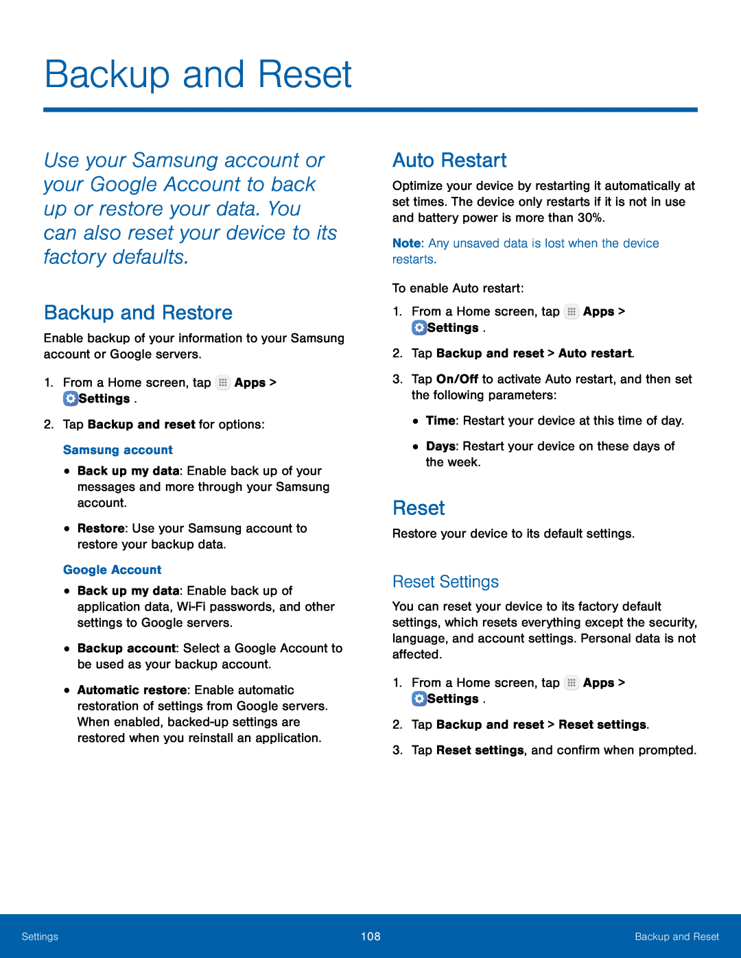 Reset Settings Galaxy Tab S2 8.0 NOOK Wi-Fi