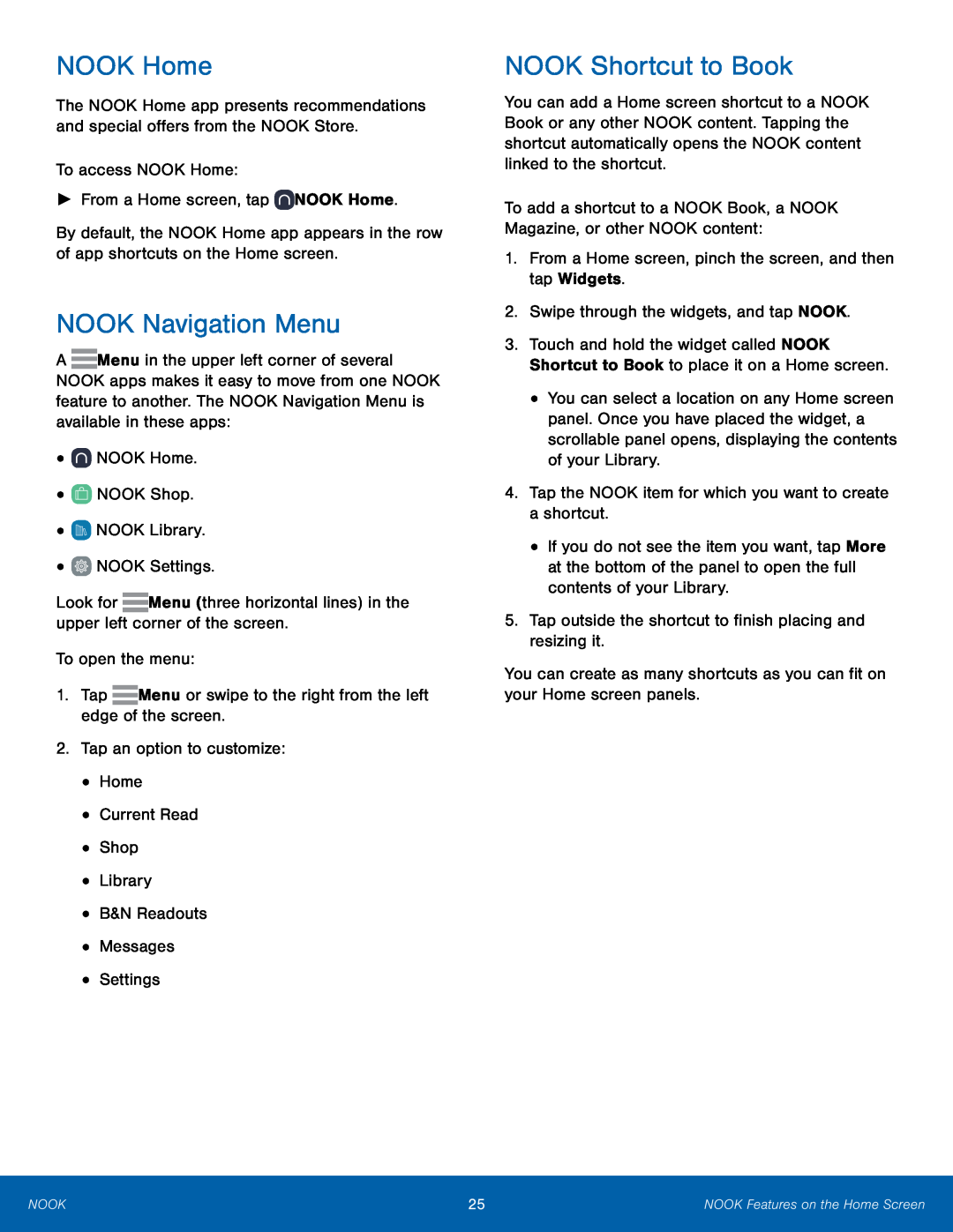 NOOK Navigation Menu Galaxy Tab S2 8.0 NOOK Wi-Fi