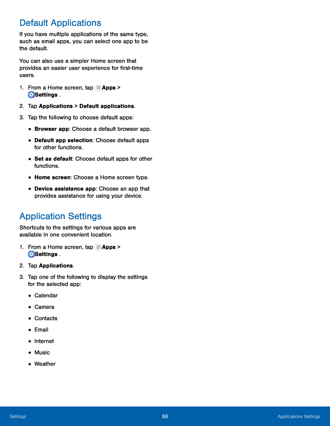 Default Applications Application Settings